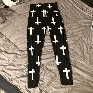 Women’s Small-Medium Black Forever 21 Leggings with White Crosses